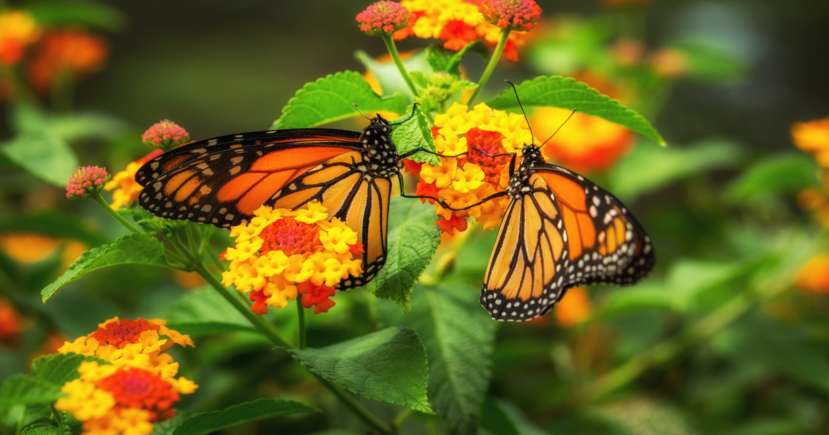 Detalle de la mariposa monarca en vuelo, con venas negras marcadas y colores intensos