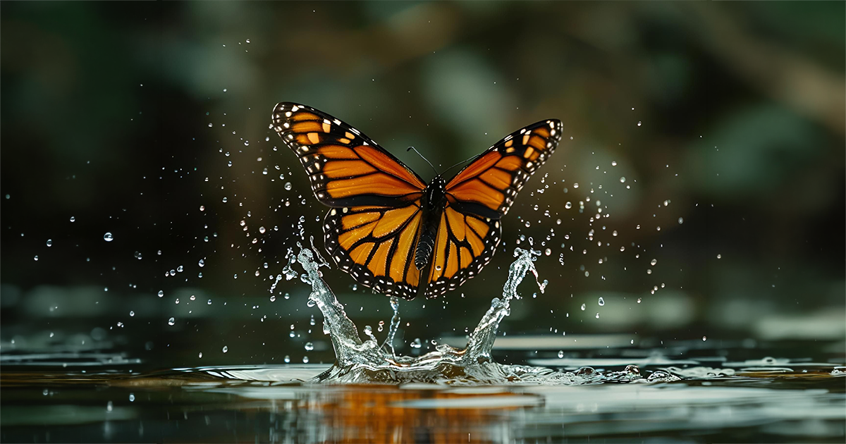 Mariposa monarca en primer plano mostrando su patrón negro y naranja característico
